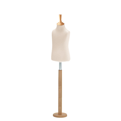 Buste enfant 6/8 ans tissu beige pied rond bois H 54 cm - Bustes couture, torses couture
