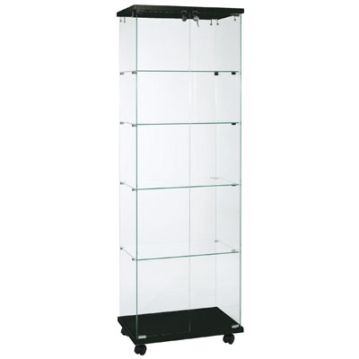 Vitrine colonne en verre trempé 60 x 40 x 180 cm transparent / noir - Vitrines tablettes fixes