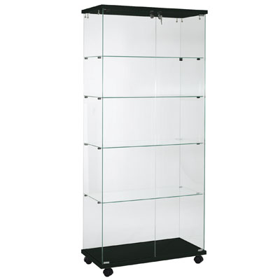 Vitrine colonne en verre trempé - Verre transparent / Décor noir - L 80 x P 40 x H 180 cm - Vitrines tablettes fixes