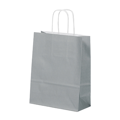 Sac kraft gris à poignées torsadées 24+12x31cm 90g/m² (x50) - Sacs kraft unis, poignées torsadées