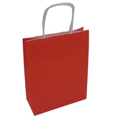 Sac kraft rouge à poignées torsadées 19+8x24cm 90g/m² (x50) - Sacs kraft unis, poignées torsadées