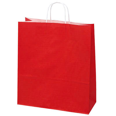 Sac kraft rouge à poignées torsadées 35+14x44cm 90g/m² (x50) - Sacs kraft unis, poignées torsadées