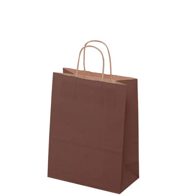 Sac kraft chocolat à poignées torsadées 24+12x31cm 100g/m² (x50) - Sacs kraft couleur poignées torsadées