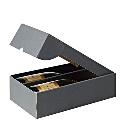 Coffret 2 bouteilles kraft gris anthracite 18,3 x 32,5 x 8,8 cm - Paquet de 30 - Coffrets pour bouteilles de vin, Boîtes pour bouteilles de vin-1