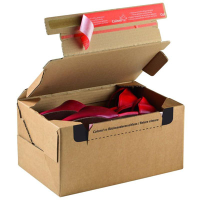 Cartons d'expédition sécurisés + retour - Brun - 28,2 x 19,1 x 14 cm - Paquet de 10 - Cartons d'expédition, Boîtes carton