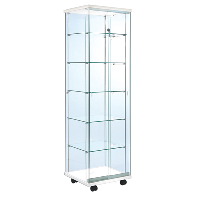 Vitrine colonne verre trempé - Décor Blanc - L 52 x P 46 x H 180 cm - Vitrines bois tablettes réglables