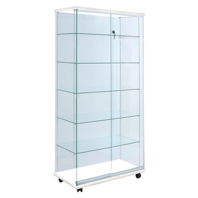 Vitrine verre trempé - Décor Blanc - L 80 x P 46 x H 180 cm - Vitrines bois tablettes réglables