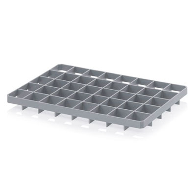 Séparateur pour bac Euro 60 x 40 cm 40 compartiments gris argenté - Bacs plastique à parois et fond pleins