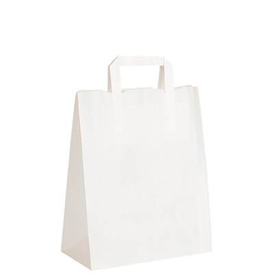 Sac kraft blanc poignées plates – 26 x 14 x 34 cm – Paquet de 50 - Sacs kraft blanc poignées plates