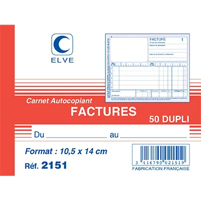 Cahier de facture Elve Manifold 140 x 105 mm 50 pages 2 exemplaires - Factures