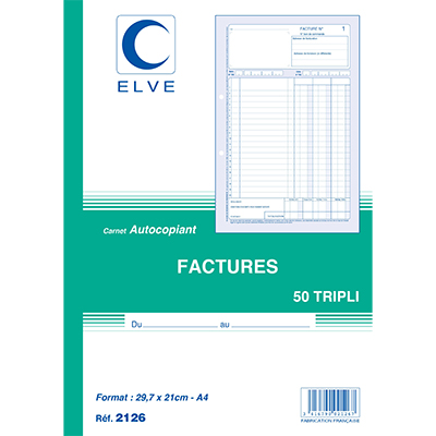 Cahier de facture Elve Manifold A4 210 x 297 mm 50 pages 3 exemplaires - Factures
