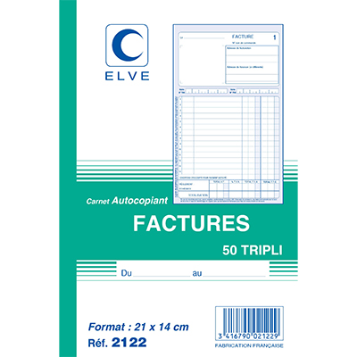 Cahier de facture Elve Manifold A5 140 x 210 mm 50 pages autocopiantes 3 exemplaires - Factures