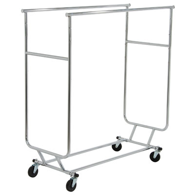 Portant pliable double 2 barres avec extension chromé sur roulettes noires ø 100 mm – Hauteur réglable 143 à 168 cm – longueur 130 cm + 4 tirettes d’extension L 33 cm - Portants à vêtements pliants