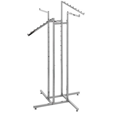 Portant pliant multifaces 2 bras droits + 2 bras inclinés chromé – Hauteur réglable 130 à 180 cm - pied 4 branches - base 70x70 cm - Portants à vêtements multibras