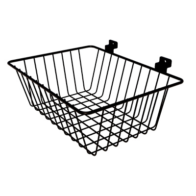 Corbeille fil métal époxy noir pour panneau rainuré L 35 x P 26,4 x H 13 cm - Bacs pour panneaux rainurés