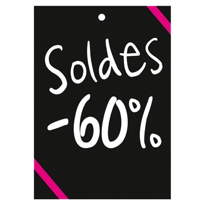Etiquette -60% noir/rose 60 x 85 mm - Etiquette soldes - Lot de 100 - Étiquettes Soldes