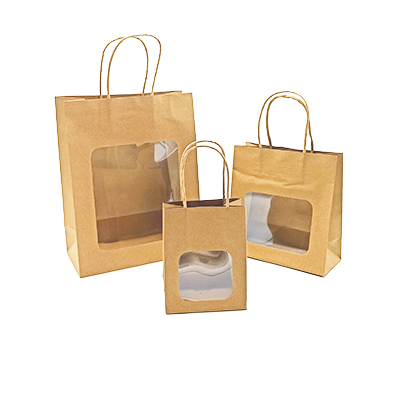 Sac kraft avec fenêtre et poignées torsadées, brun, 17,5 + 7,5 x 18,5 cm, paquet de 20 - Sacs kraft à fenêtre-1