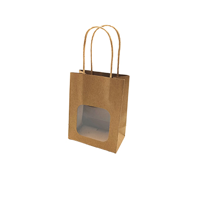 Sac kraft avec fenêtre et poignées torsadées, brun, 11 + 6 x 14 cm, paquet de 20 - Sacs kraft unis à fenêtre