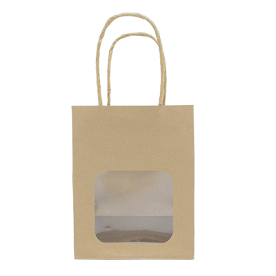 Sac kraft avec fenêtre et poignées torsadées, brun, 11 + 6 x 14 cm, paquet de 20 - Sacs kraft unis à fenêtre-2