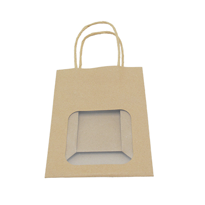 Sac kraft avec fenêtre et poignées torsadées, brun, 11 + 6 x 14 cm, paquet de 20 - Sacs kraft unis à fenêtre-3