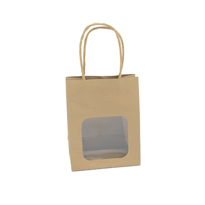 Sac kraft avec fenêtre et poignées torsadées, brun, 11 + 6 x 14 cm, paquet de 20 - Sacs kraft à fenêtre-4
