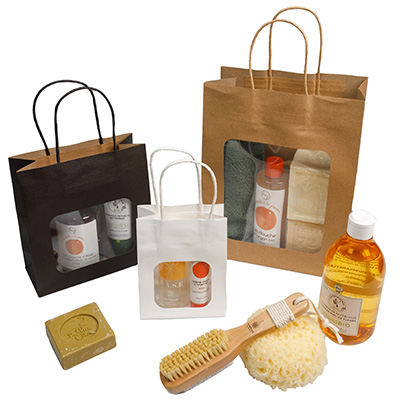 Sac kraft avec fenêtre et poignées torsadées, blanc, 11 + 6 x 14 cm, paquet de 20 - Sacs kraft à fenêtre-5