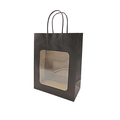 Sac kraft avec fenêtre et poignées torsadées, noir, 21,5 + 10,5 x 27,5 cm, paquet de 20 - Sacs kraft à fenêtre