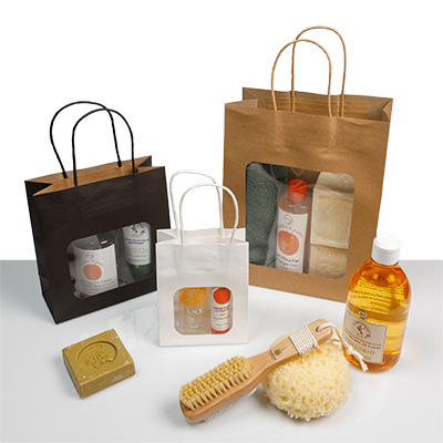 Sac kraft avec fenêtre et poignées torsadées, blanc, 11 + 6 x 14 cm, paquet de 20 - Sacs kraft à fenêtre-7