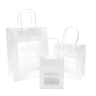 Sac kraft avec fenêtre et poignées torsadées, blanc, 17,5 + 7,5 x 18,5 cm, paquet de 20 - Sacs kraft unis à fenêtre-6