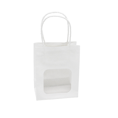 Sac kraft avec fenêtre et poignées torsadées, blanc, 11 + 6 x 14 cm, paquet de 20 - Sacs kraft à fenêtre-1