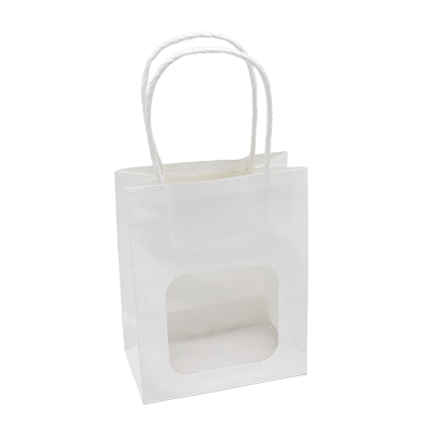 Sac kraft avec fenêtre et poignées torsadées, blanc, 11 + 6 x 14 cm, paquet de 20 - Sacs kraft unis à fenêtre-3