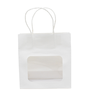Sac kraft avec fenêtre et poignées torsadées, blanc, 17,5 + 7,5 x 18,5 cm, paquet de 20 - Sacs kraft unis à fenêtre-1