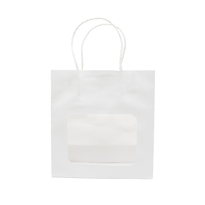 Sac kraft avec fenêtre et poignées torsadées, blanc, 17,5 + 7,5 x 18,5 cm, paquet de 20 - Sacs kraft unis à fenêtre-5