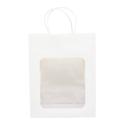 Sac kraft avec fenêtre et poignées torsadées, blanc, 21,5 + 10,5 x 27,5 cm, paquet de 20 - Sacs kraft à fenêtre-1