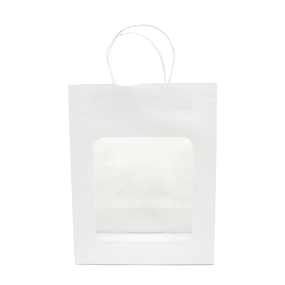 Sac kraft avec fenêtre et poignées torsadées, blanc, 21,5 + 10,5 x 27,5 cm, paquet de 20 - Sacs kraft unis à fenêtre-3
