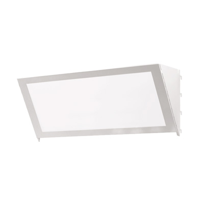 Bandeau d'en-tête incliné + plexi accroches pas de 25 mm - Ligne Store blanc pas de 25 mm