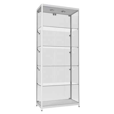 Vitrine verre trempé avec éclairage - Gris alu - L 80 x P 40 x H 198 cm - Vitrines alu tablettes réglables