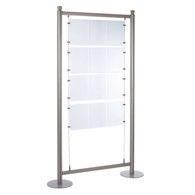 Présentoir porte-affiches sur câbles 12 x A4 – autoportant aluminium/acrylique - Vitrines d'affichage-2