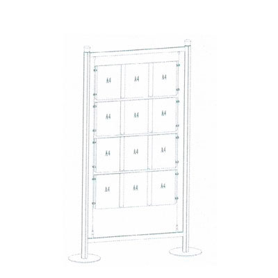 Présentoir porte-affiches sur câbles 12 x A4 – autoportant aluminium/acrylique - Vitrines d'affichage-3