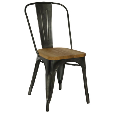 Chaise bistrot design industriel métal brut assise bois 43,5 x 52 x 84,5 cm - Chaises d'intérieur