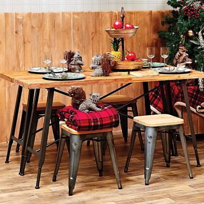 Tabouret métal bas assise bois - Tabourets-1