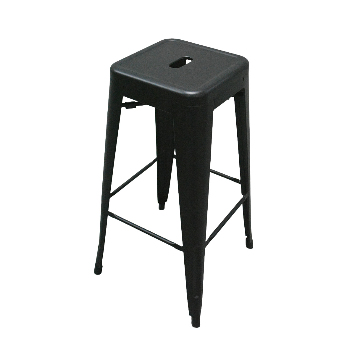 Tabouret de bar industriel empilable en métal noir H77cm – Assise avec passe-main - Tabourets