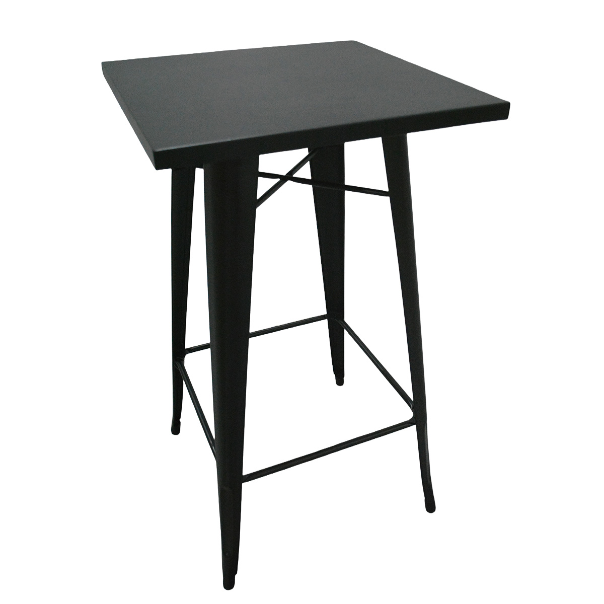 Mange-debout industriel carré métal noir 60x60cm – Table haute CHR H105cm avec repose-pieds - Tables