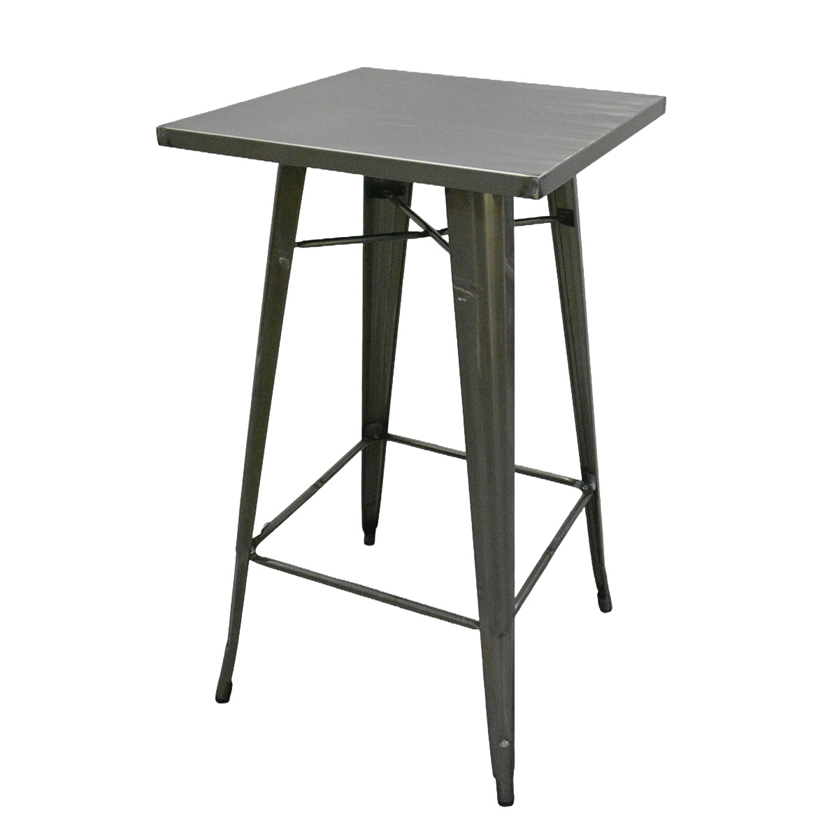 Mange-debout industriel carré métal Vernis Clair 60x60cm – Table haute CHR H105cm avec repose-pieds - Tables