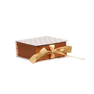 Boîtes kraft Art déco avec couvercle à rabat - blanc / cuivre - 12 x 12 x H 5 cm - Paquet de 6 - Boites cadeaux carton pliables