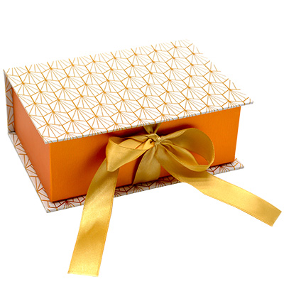 Boîtes kraft Art déco avec couvercle à rabat - blanc / cuivre - 16 x 11 x H 6 cm - Boites cadeaux carton pliables