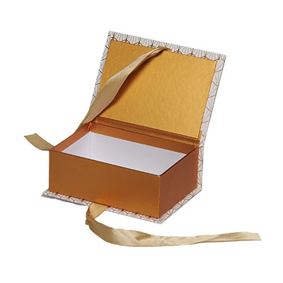 Boîtes kraft Art déco avec couvercle à rabat - blanc / cuivre - 16 x 11 x H 6 cm - Boites cadeaux carton pliables-1