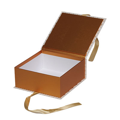 Boîtes kraft Art déco avec couvercle à rabat - blanc / cuivre - 20 x 20 x H 8,5 cm - Boites cadeaux carton pliables-1