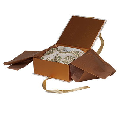 Boîtes kraft Art déco avec couvercle à rabat - blanc / cuivre - 20 x 20 x H 8,5 cm - Boites cadeaux carton pliables-2