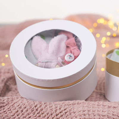 Boîtes rondes à fenêtre blanc et cuivre 19,5x10,2cm – Paquet de 4 - Boites cloches-1